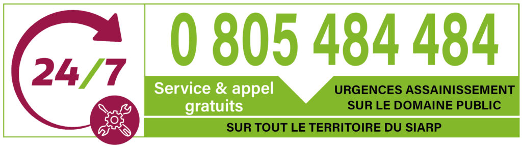 Numéro d'urgence SIARP : 0 805 484 484 Service et appel gratuits Urgences assainissement sur le domaine public sur tout le territoire du SIARP